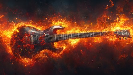 electric guitar engulfed by fiery blaze a symbol of intense passion and musical expression