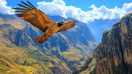 Fototapeta premium Andean Condor soaring above a majestic valley