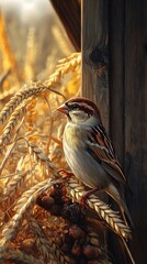 Sparrow in wheat field