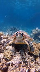 Sea turtle on coral reef