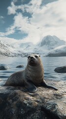 Seal on rocky outcrop by water