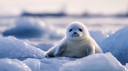 Baby seal on ice floes