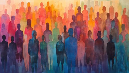 Abstract crowd, vibrant silhouettes