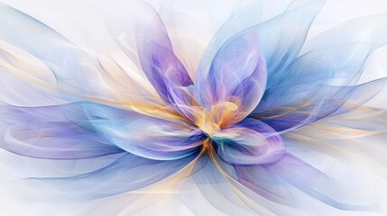 Fototapeta premium Abstract flower blue purple gold translucent petals soft lighting dreamy ethereal design