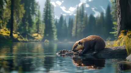 Brown animal by river in forest