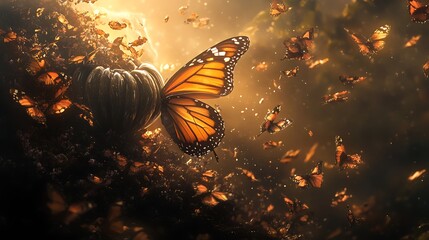 Monarch butterfly in golden light