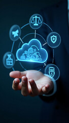 Fototapeta premium A hand holding a cloud with technological icons representing various services