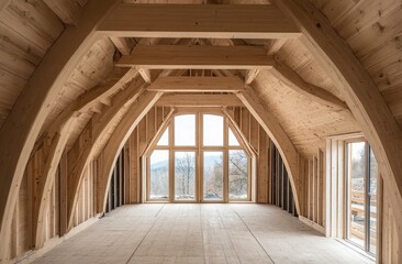 Wooden home interior under construction