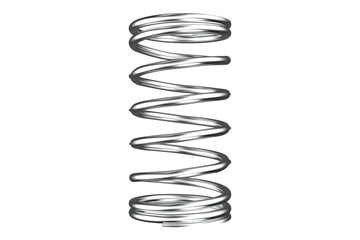 Silver Metal Compression Spring for Mechanical Applications, Close-up of a Helical Compression Spring, 3D Rendering, Durable Metal Spring for Industrial or Automotive Use on a PNG Transparent
