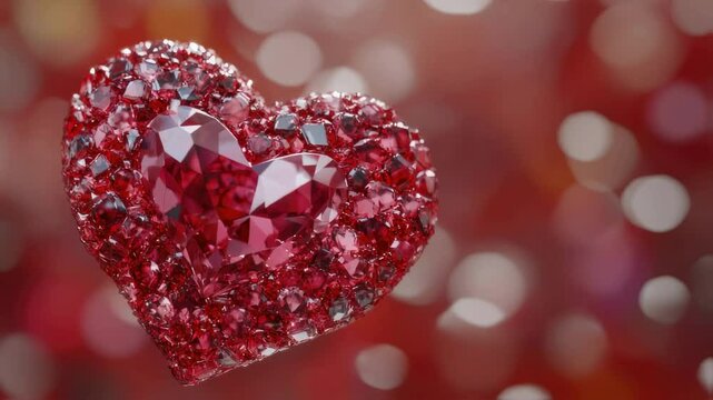Sparkling Red Gemstone Heart on Blurred Background