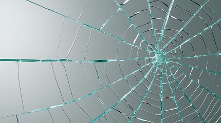 Obraz premium Shattered broken glass with detailed cracks forming a spider web pattern on a transparent surface, ideal for conveying fragility, destruction, or dramatic visual impact