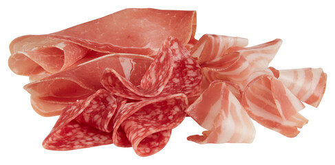 Ham, bologna, bacon set cut out isolated transparent background