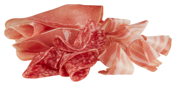 Ham, bologna, bacon set cut out isolated transparent background - Powered by Adobe