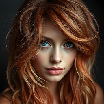 Ragazza in ginocchio con capelli color pesca e sguardo sensuale