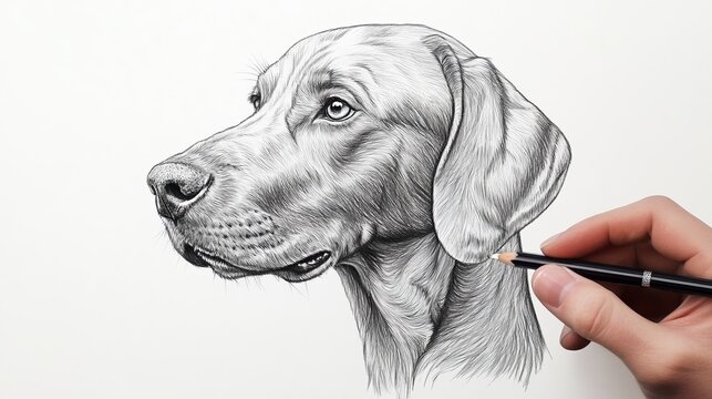 Detailed Pen Sketch of Weimaraner Dog Head Artistic Monochrome Drawing Canine Portrait Elegant Pet Animal Illustration Graphic Design Element High    