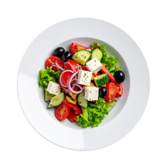 Delicious Greek Salad with Tomatoes, Olives, Feta Cheese and Cucumbers  Isolated on a Transparent Background