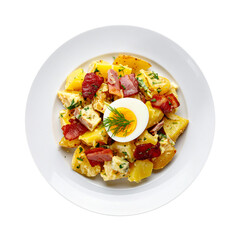 Delicious Potato Salad with Bacon and Egg Isolated on a Transparent Background
