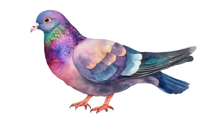 Obraz premium Watercolor Iridescent Pigeon Birds Clipart — Hand-Painted Urban Bird Illustration on Transparent Background