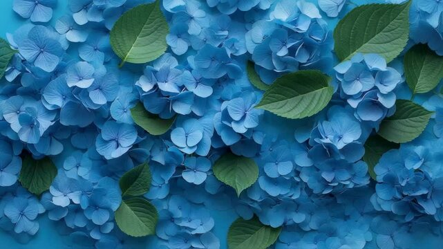 Vibrant Blue Hydrangea Floral Border on a Bright Turquoise Background