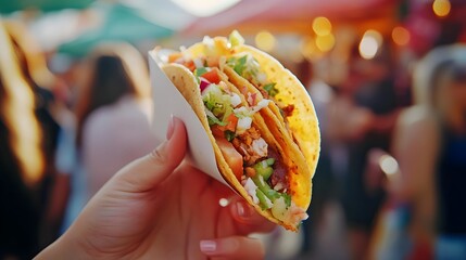 Hand Holding a Tasty Taco at a Food Market Event