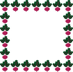 Moldura quadrada decorativa com elementos vetoriais de beterraba. Perfeita para design de menus, identidade visual de produtos naturais e materiais digitais ecológicos.