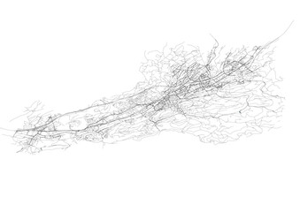 St. Gallen Highway Vector Art - Black & White Swiss Road Design (Minimalist Aerial View