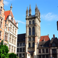 Fototapeta premium Towers and architecture of medieval Gent, Belgium