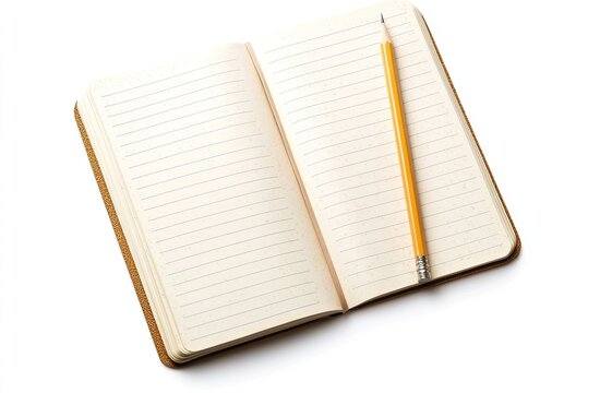 Open notebook with lined pages and pencil - Powered by Adobe