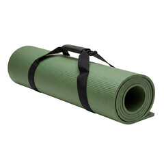 Rolled green exercise mat with black strap
