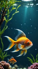 beautiful goldfish swimming in water