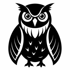 Black and white owl vector on white background.