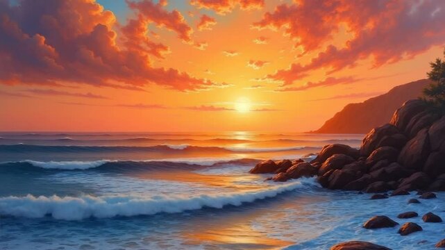 Sunset Painting Over the Ocean