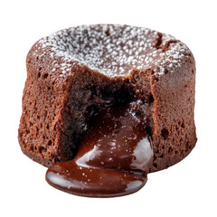 Delicious molten chocolate lava cake with powdered sugar on a dark background.