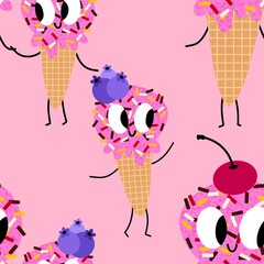 Summer cute food seamless ice cream family pattern for wrapping paper and fabrics