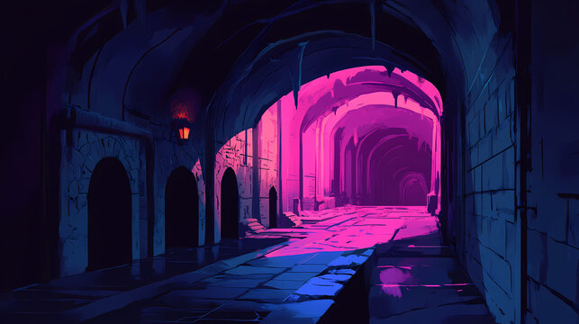 Exploring dark sewers mysterious underground environment urban setting cinematic perspective. [Subterranean Echo] | Cave Signal | sonic drip. Illustration