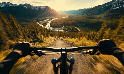 Mountain biking sunset descent.