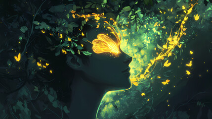 Fairy tale glowing aura, capturing a timeless fairy tale moment. [Neon Folktales] | Aura Story | whispering mask. Illustration