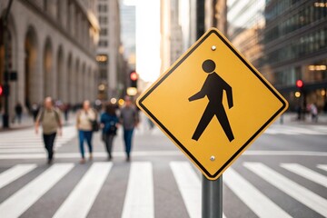 Pedestrian Crossing Safety City Street Walkers and Signage