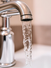 Chrome faucet releasing a gentle flow of water