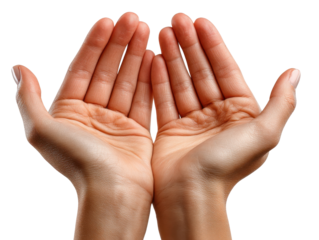 Open Hands Offering: A close-up shot of two hands, palms up, expressing generosity, supplication, or offering, set against a clean, neutral backdrop. Evoking a sense of openness and vulnerability.
