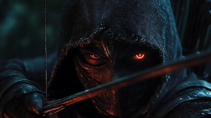 Dark hooded figure with glowing eyes