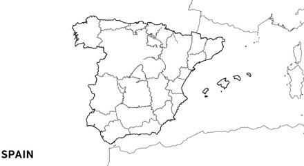 Obraz premium Spain Outline Map with Regions, Vector Illustration