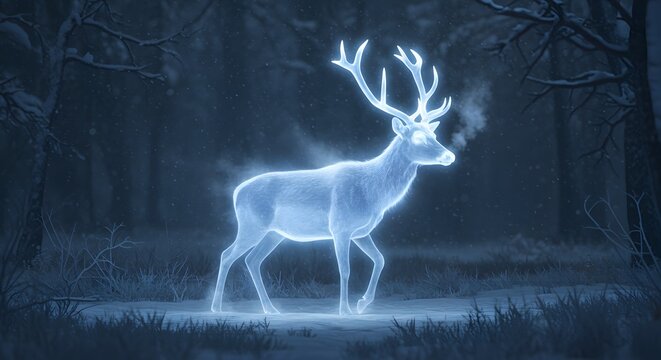Ethereal Deer in Winter Forest