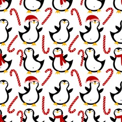 Christmas animals seamless penguin pattern for wrapping paper and fabrics
