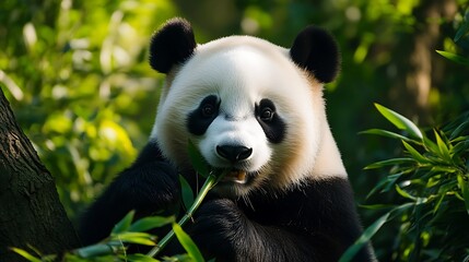 Obraz premium Panda eating bamboo