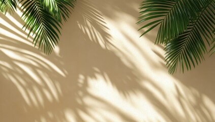 Beige wall with palm leaf shadows (1)