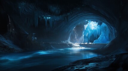 Ice cave river magical winter landscape photography