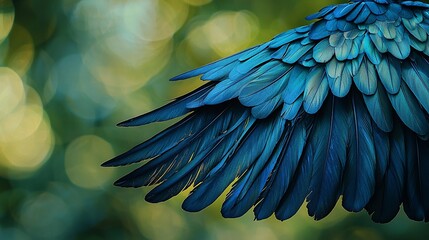 Fototapeta premium Close-up shot of vibrant teal bird wing with bokeh background