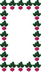 Moldura quadrada decorativa com elementos vetoriais de beterraba. Perfeita para design de menus, identidade visual de produtos naturais e materiais digitais ecológicos.