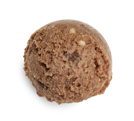One scoop of delicious ice cream on white background, top view